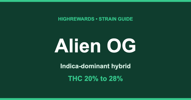 Alien OG cannabis strain cover, Indica-dominant hybrid