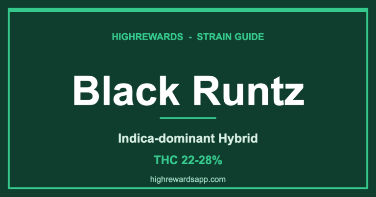 Black Runtz strain branded cover - Indica-dominant Hybrid, THC 22-28%