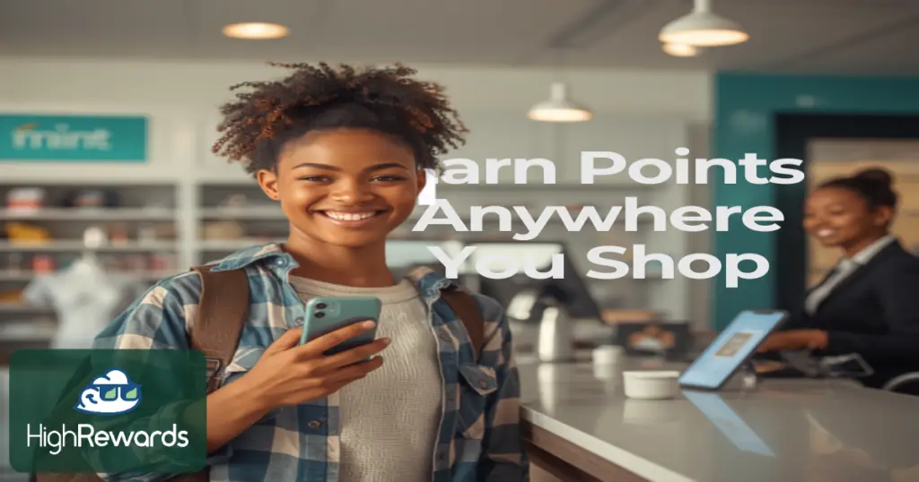 Shopper scanning their phone at a store checkout using HighRewards