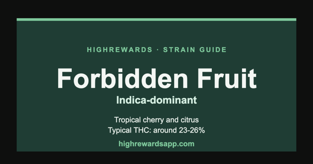 Forbidden Fruit cannabis strain guide cover — Indica, tropical cherry and citrus