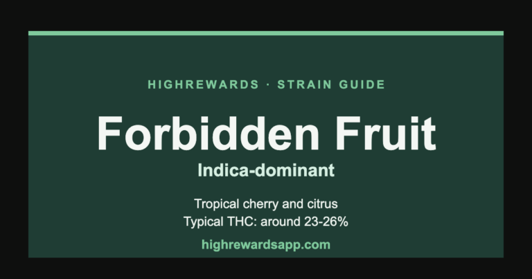 Forbidden Fruit cannabis strain guide cover — Indica, tropical cherry and citrus
