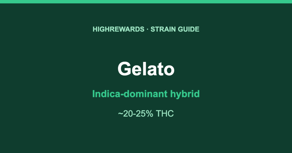Gelato Indica-dominant hybrid cannabis strain guide, HighRewards