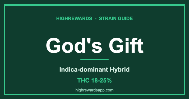 God's Gift strain branded cover - Indica-dominant Hybrid, THC 18-25%