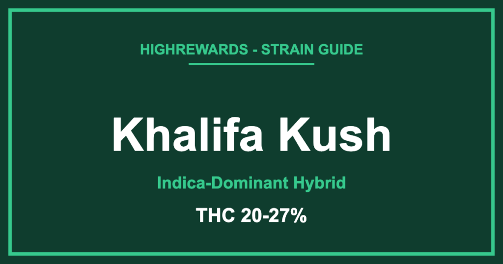 Khalifa Kush strain branded cover, Indica-Dominant Hybrid, THC 20-27%