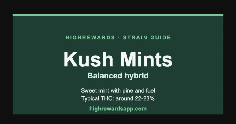 Kush Mints cannabis strain guide cover — Hybrid, sweet mint with pine and fuel