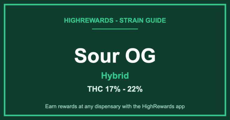 Sour OG strain branded cover, HighRewards strain guide