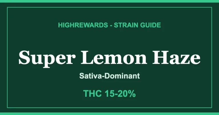 Super Lemon Haze strain guide cover from HighRewards, Sativa-Dominant, THC 15-20%
