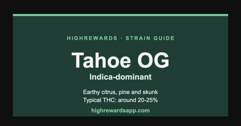 Tahoe OG cannabis strain guide cover — Indica, earthy citrus, pine and skunk