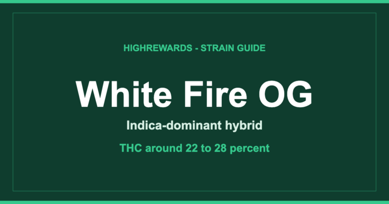 White Fire OG strain branded cover, Indica-dominant hybrid