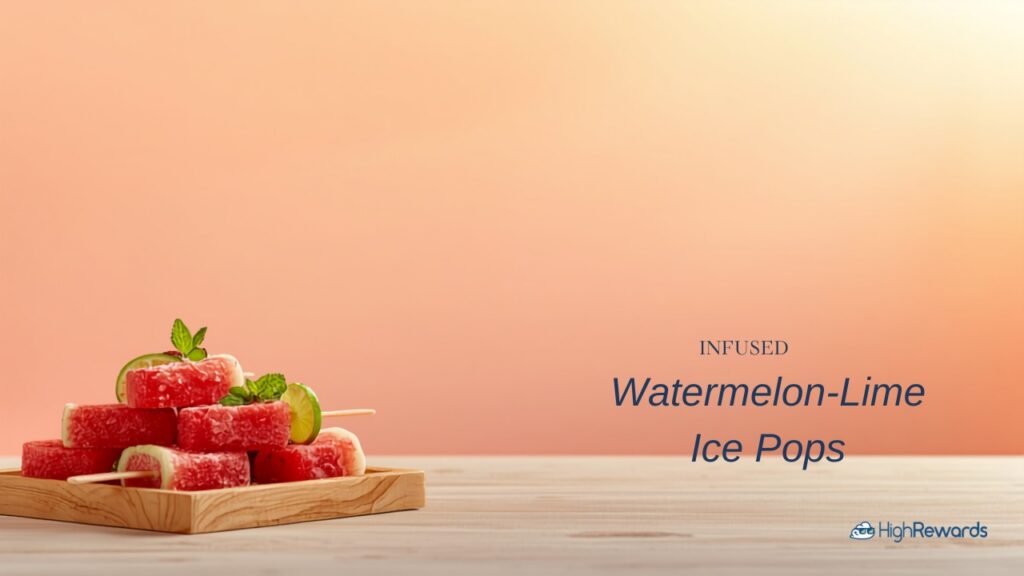 Wooden tray of watermelon-lime ice pops with lime wedges and mint