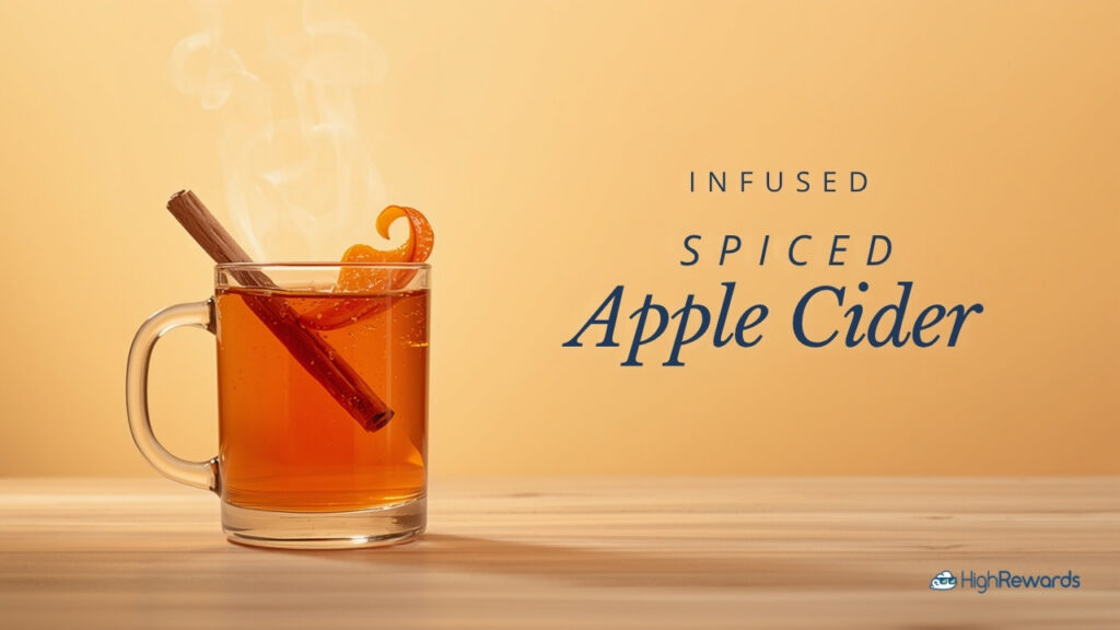 Infused spiced apple cider in a glass mug with cinnamon stick