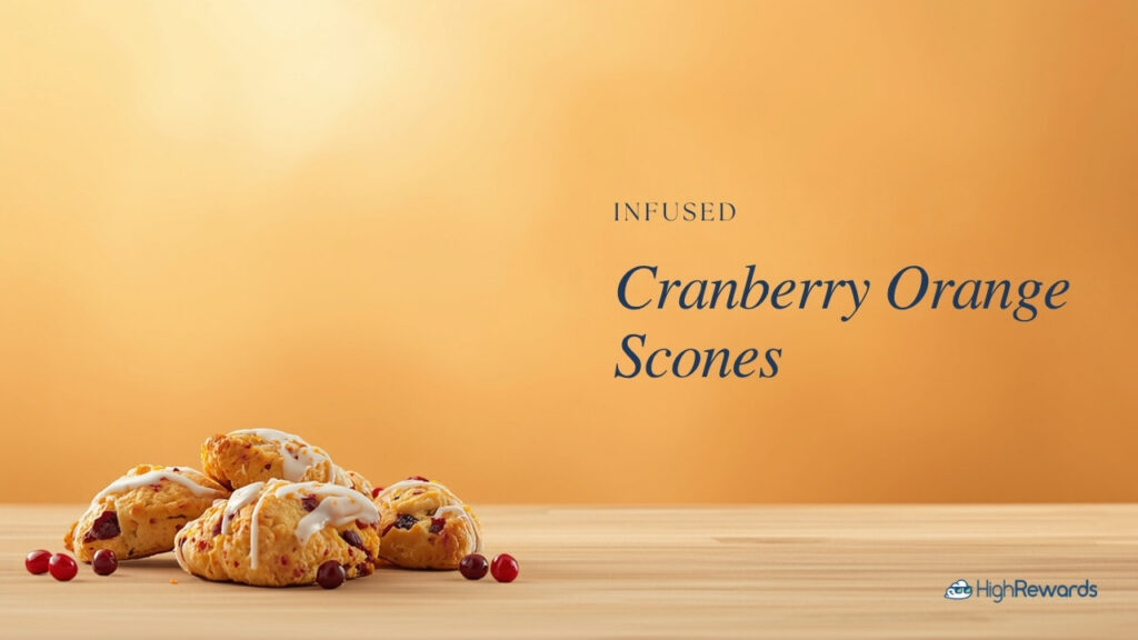 Infused cranberry orange scones with glaze on a wooden board
